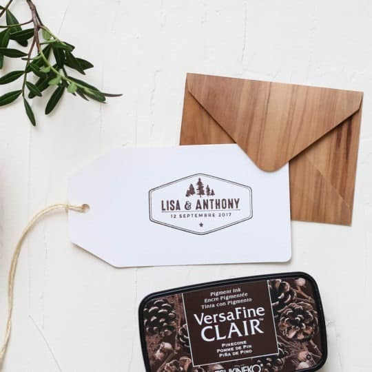 Tampon bois faire part mariage